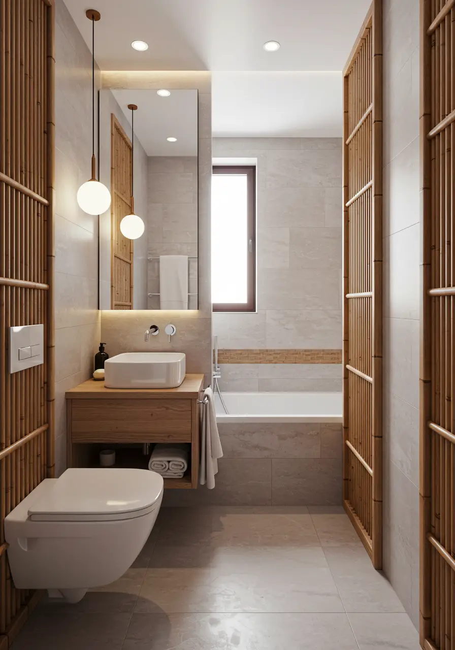 This design transforms cramped quarters into a meditative retreat, drawing from Japanese minimalism and spa-like tranquility. Perfect for young professionals seeking daily stress relief in their compact urban homes.