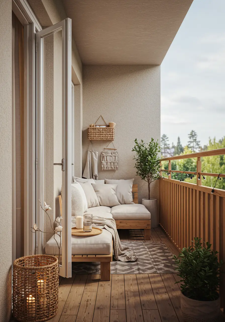 Drawing from the Danish concept of hygge and Nordic design principles, this balcony creates a serene retreat focused on simple pleasures and cozy minimalism. The design emphasizes natural materials, clean lines, and functional beauty that encourages slow living and mindful relaxation.