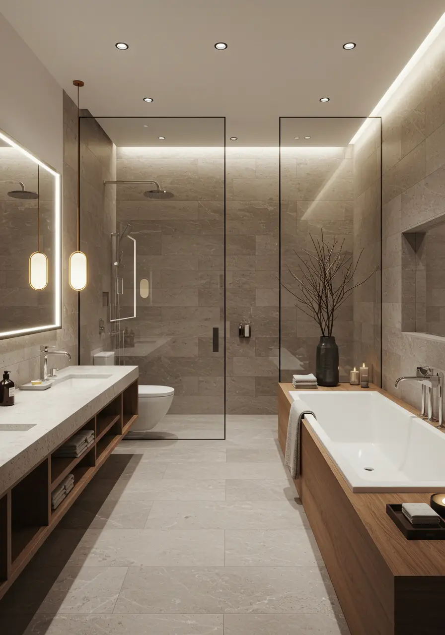 Drawing from Japanese bathing culture and Scandinavian simplicity, this design creates a meditative space that strips away visual clutter to focus on pure relaxation and mindfulness.
