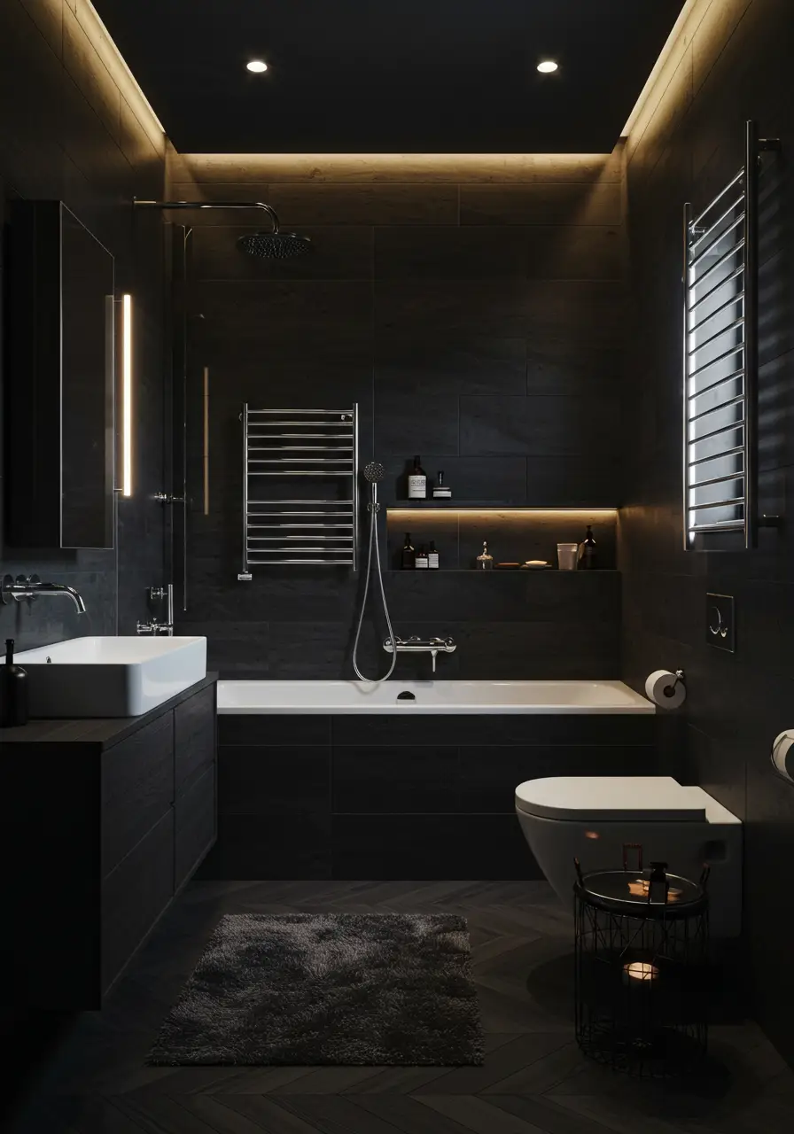 Subverting traditional Scandinavian lightness with moody sophistication, this design creates intimate drama perfect for evening relaxation. Ideal for those who find traditional Nordic design too stark.