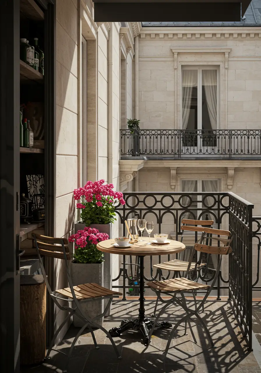 Capturing the charm of Parisian sidewalk cafes, this design creates an intimate dining space perfect for morning croissants and evening wine.