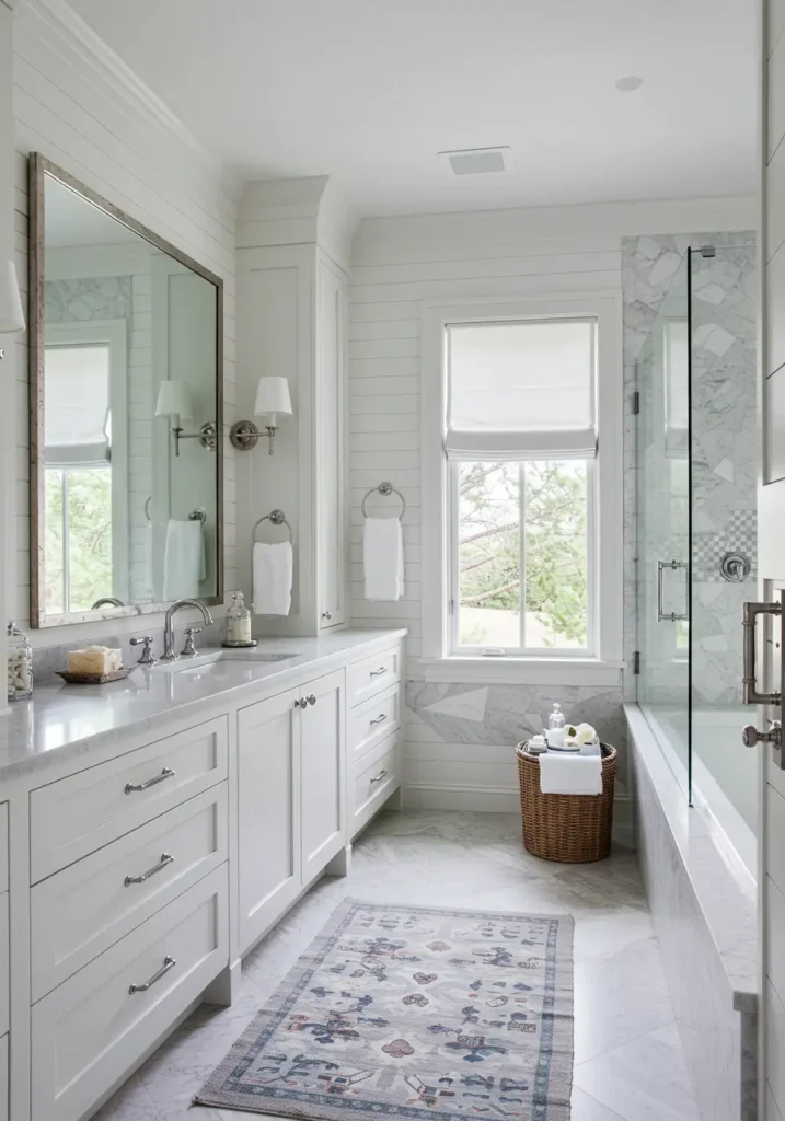 Inspired by upscale coastal living, this design brings seaside serenity indoors with sophisticated nautical elements. Perfect for homeowners who love beach house style but want refined luxury that works year-round, regardless of location.