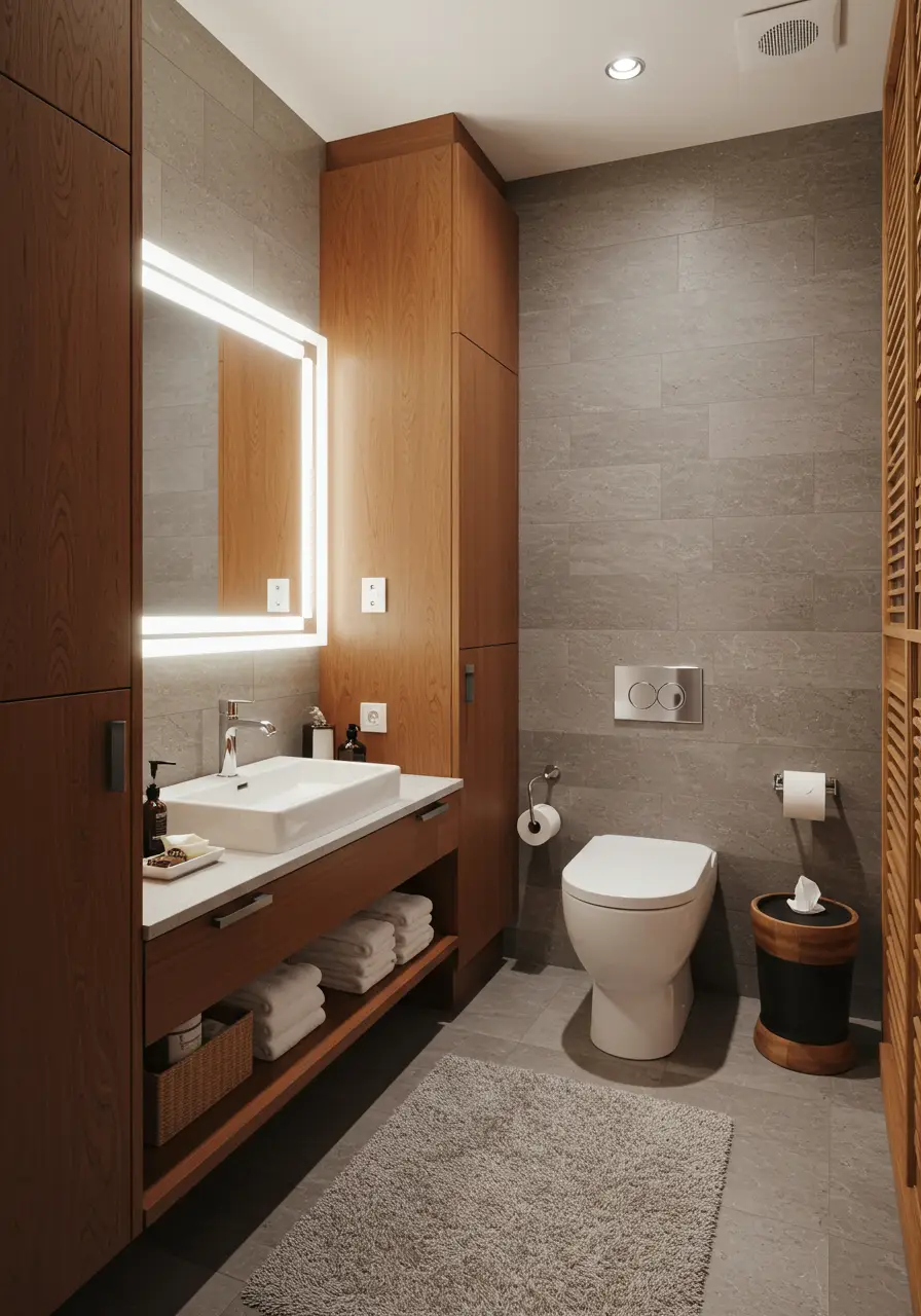 Drawing from traditional Japanese design principles of ma (negative space) and wabi-sabi (imperfect beauty), this space achieves serenity through careful material selection and proportional harmony.