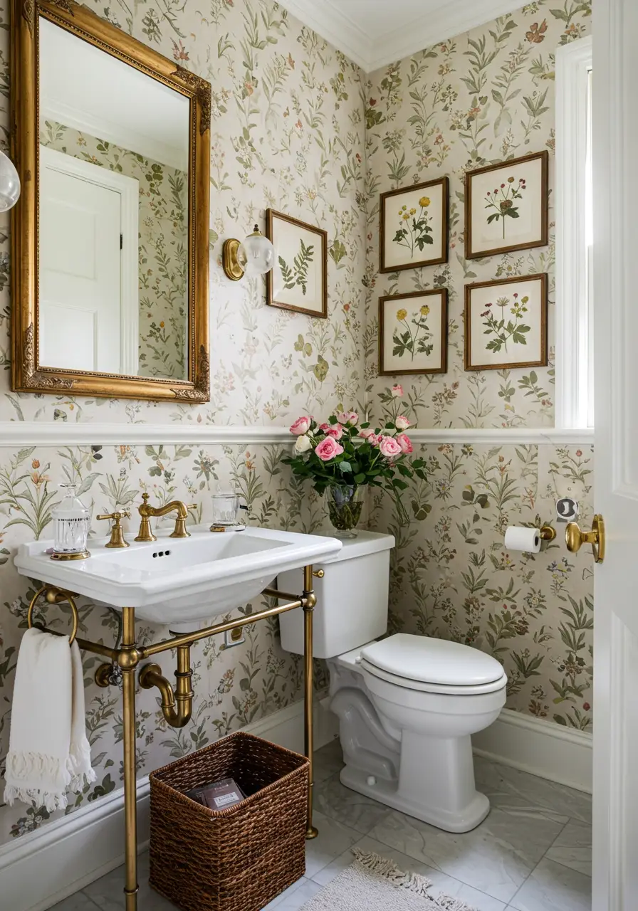 This romantic concept embraces 2025's vintage botanical trend with wallpaper featuring realistic pressed flower specimens. The design creates a living herbarium effect that brings natural history and scientific beauty into contemporary spaces.