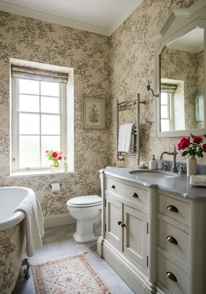 Embodying the romantic charm of French countryside cottages, this design layers vintage textiles, weathered finishes, and provincial details.