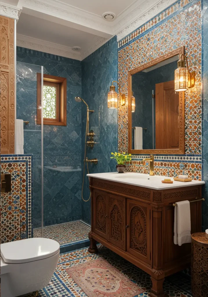 Drawing from the intricate beauty of Moroccan riads and palaces, this design creates an exotic retreat with rich patterns, warm colors, and artisanal craftsmanship.