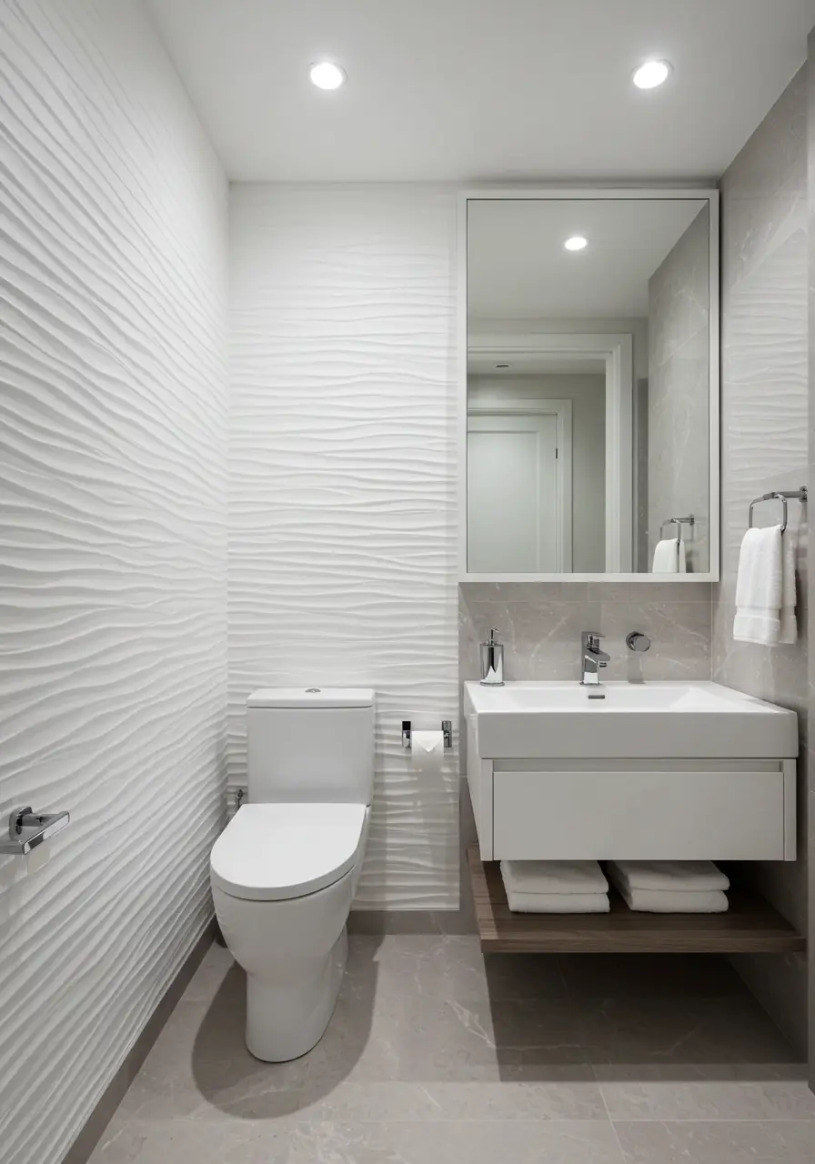 This avant-garde concept represents 2025's sculptural wall treatment trend with three-dimensional wave-textured wallpaper that creates dynamic light and shadow play. The design transforms walls into architectural features that change throughout the day.