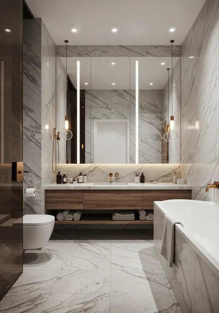 This concept recreates the experience of a high-end resort spa with luxurious materials and sophisticated technology. Perfect for homeowners who want to invest in their wellness and create a truly indulgent daily experience without leaving home.