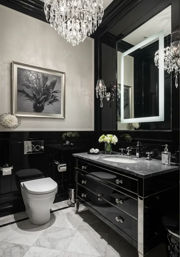 The ultimate in sophisticated drama, this design uses the deepest black as a canvas for platinum accents that provide precise, jewelry-like details. The space feels like a private luxury suite designed for the most discerning tastes.