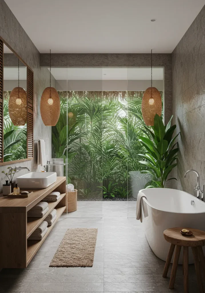 Bringing the relaxed luxury of tropical resorts home, this concept uses natural materials, lush plants, and warm colors to create an everyday vacation experience. Perfect for homeowners who love warm climates and want to escape to paradise daily.