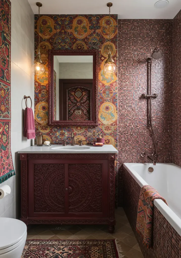 Celebrating global travels and artistic expression, this design creates a curated sanctuary that blends vintage finds, rich textures, and worldly treasures in harmonious luxury.