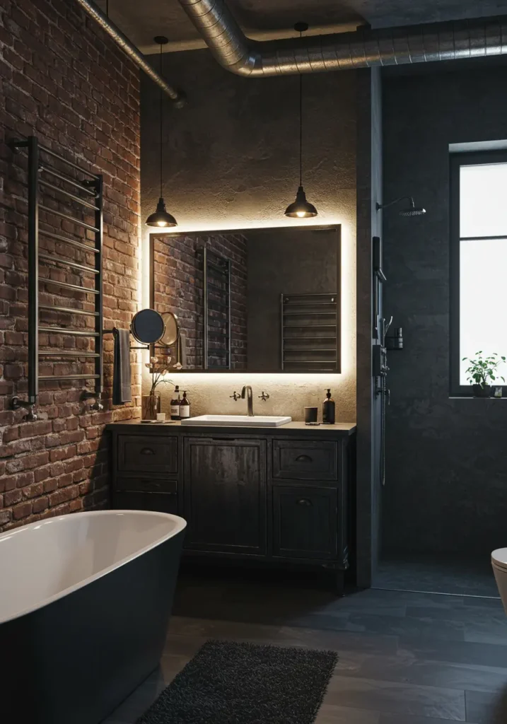 This edgy concept embraces the raw beauty of converted urban lofts with exposed materials and industrial fixtures. Perfect for homeowners who appreciate authentic industrial design and want their bathroom to reflect urban sophistication and artistic sensibility.