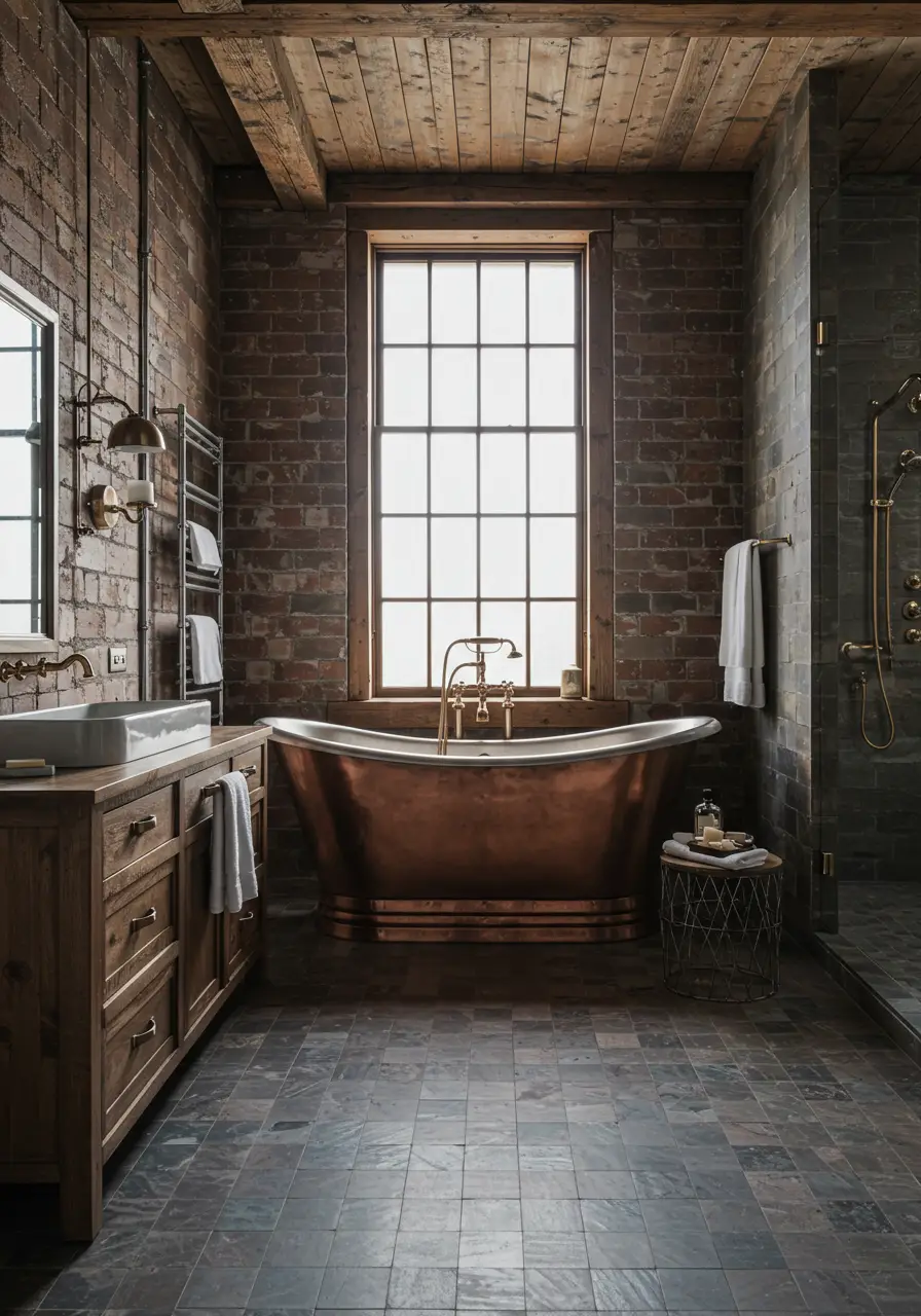 Converting urban warehouse aesthetics into luxurious comfort, this design celebrates raw materials while incorporating sophisticated spa-like amenities for the modern professional.