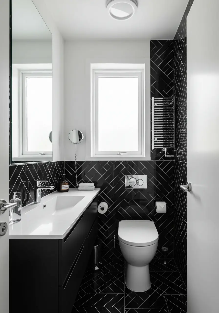This concept celebrates the power of pure contrast, drawing inspiration from mid-century graphic design and contemporary art galleries. The space achieves drama through restraint.