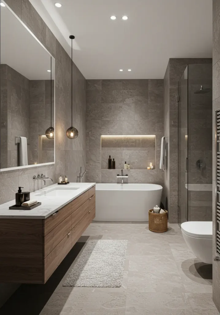 Inspired by high-end wellness retreats, this concept creates a serene spa experience using natural materials and calming design principles. The focus is on creating a meditative space that promotes relaxation and rejuvenation through thoughtful material choices and layout.