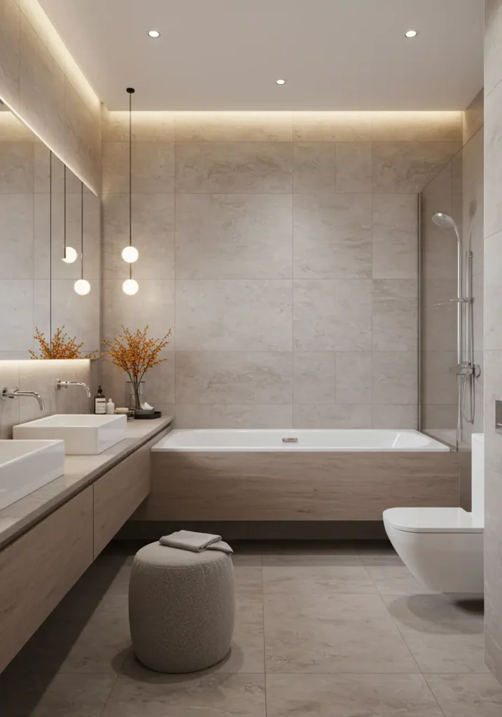 Inspired by Japanese bathing rituals, this design creates a meditation space through intentional simplicity and natural materials.