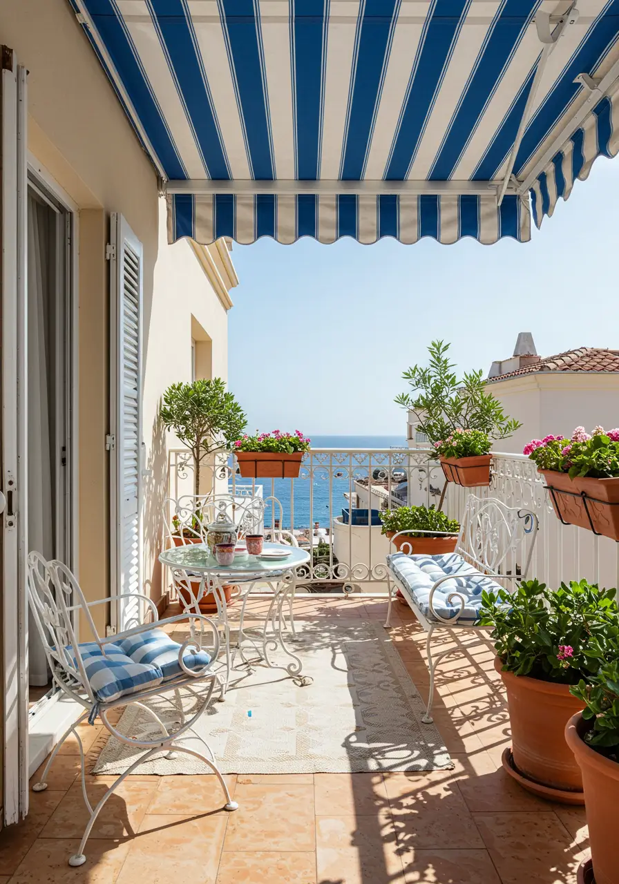 Inspired by the relaxed elegance of Greek islands and Italian coastal towns, this design brings Mediterranean charm to urban balconies. The concept focuses on creating an airy, sun-soaked atmosphere that evokes lazy afternoons by the sea with authentic materials and timeless styling.