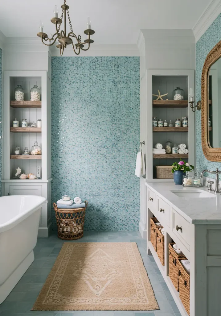Capturing the essence of seaside living, this design brings ocean breezes and sandy shores indoors through soft blues, natural textures, and weathered finishes that evoke peaceful coastal mornings.