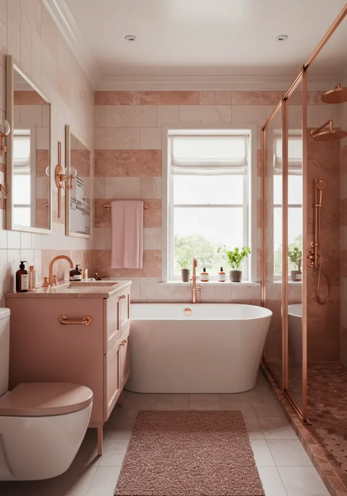 This design breaks conventional boundaries by merging industrial elements with feminine touches, using warm copper tones and soft cream colors to create a sophisticated balance between strength and delicacy.