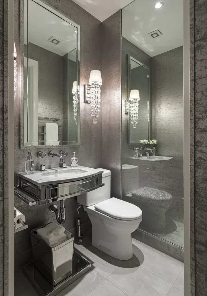 Inspired by the clarity and depth of smoky quartz crystals, this design emphasizes transparency, reflection, and light play. The chrome accents provide industrial precision while maintaining an ethereal quality through strategic use of glass and crystal elements.