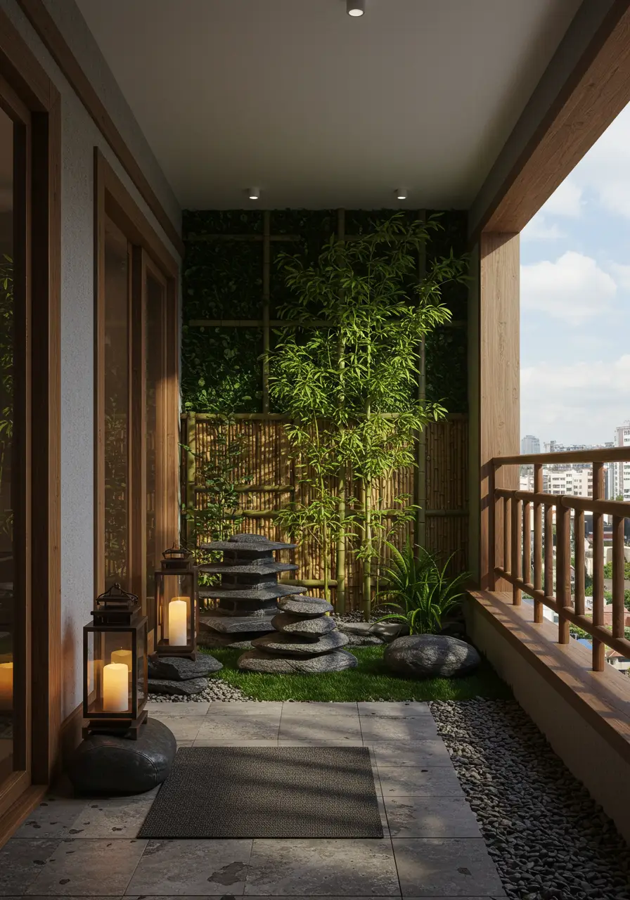 Drawing inspiration from traditional Japanese design principles, this concept creates a tranquil meditation space using natural materials, asymmetrical balance, and carefully chosen elements.