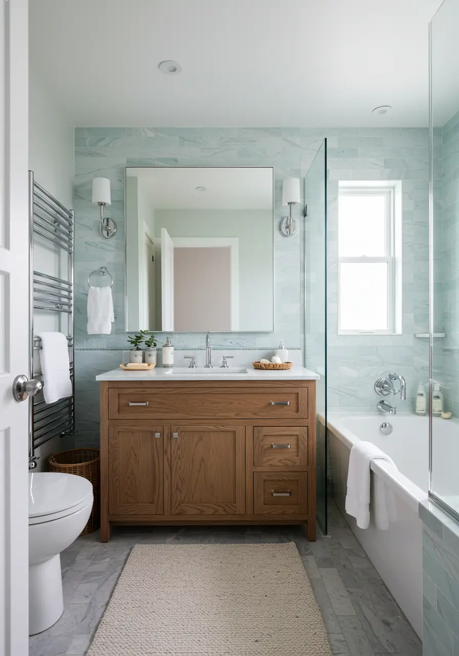 Bringing beachside serenity to urban living, this design evokes memories of seaside vacations. Ideal for apartment dwellers who crave coastal calm but live far from the ocean.