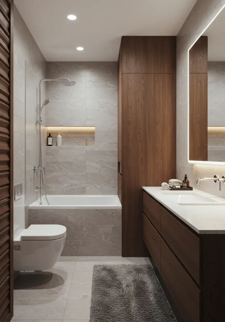 Embracing Japanese design principles of simplicity and harmony, this concept creates a meditative space that feels larger through thoughtful minimalism.