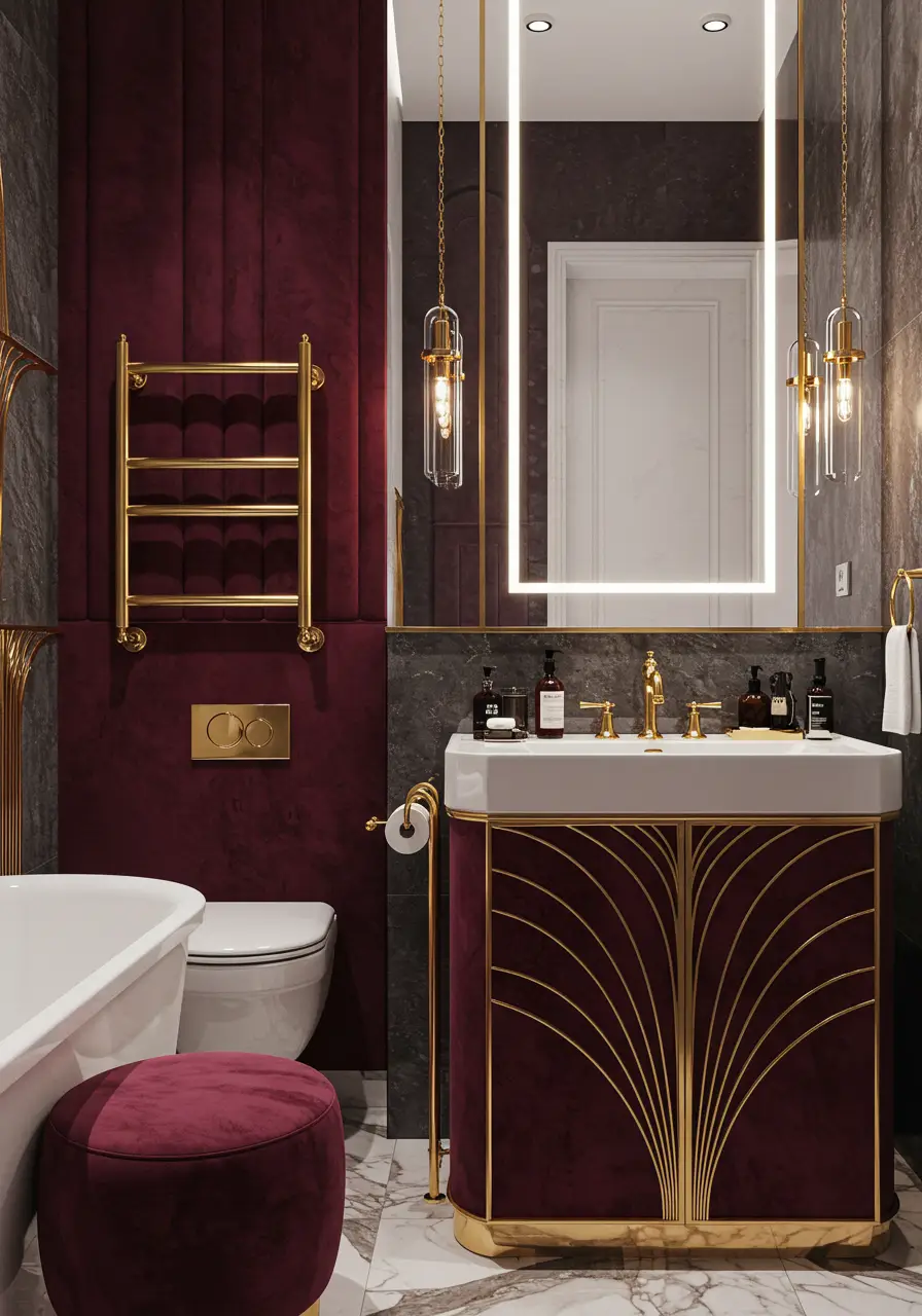 Drawing from 1920s luxury hotels and glamorous penthouses, this design brings Old Hollywood sophistication to compact quarters. Perfect for those who love vintage glamour and dramatic flair.