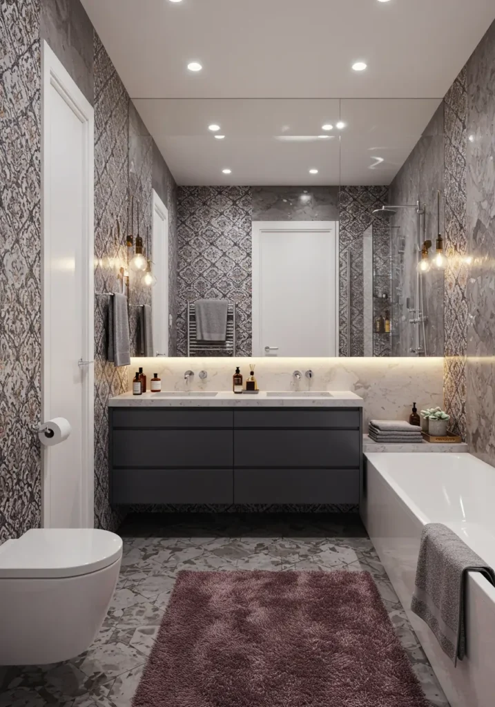Breaking away from minimalist trends, this design celebrates pattern, color, and artistic expression. Perfect for creative homeowners who view their bathroom as a canvas for self-expression and aren't afraid of making bold design statements that energize their daily routine.