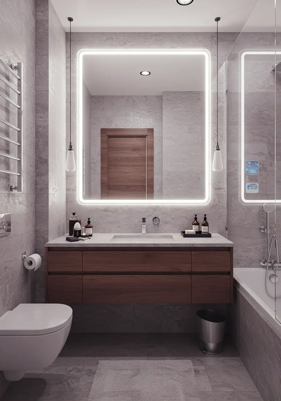 Integrating cutting-edge technology with spa-like luxury, this bathroom anticipates needs before they're expressed. Designed for tech professionals who want their living space to reflect their digital lifestyle.