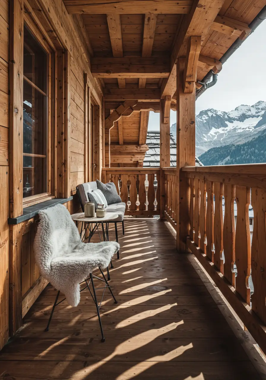 Channeling cozy mountain cabins and Swiss chalets, this design brings alpine charm to urban settings with natural wood, stone elements, and winter-ready comfort features.