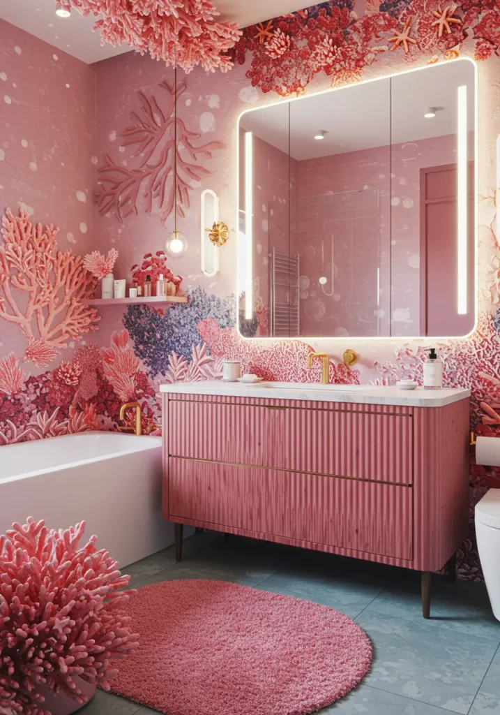 Celebrating the beauty of underwater coral reefs, this design incorporates organic shapes, coral-inspired colors, and flowing forms to create an aquatic paradise that feels both exotic and feminine.