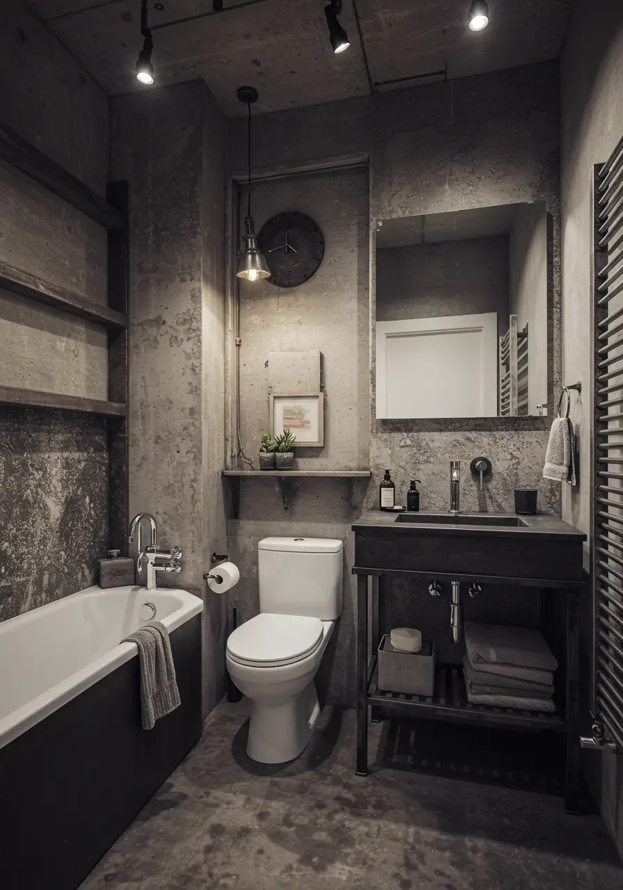 Inspired by converted warehouse lofts and urban industrial spaces, this powder room celebrates raw materials and utilitarian beauty. The design perfectly balances ruggedness with refined functionality for the modern urbanite.