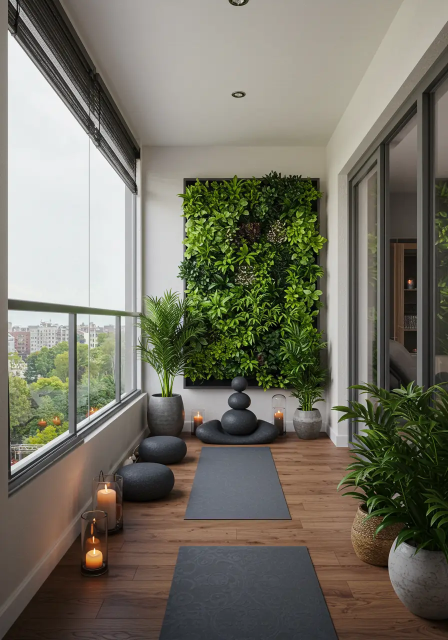This final concept focuses on creating a holistic wellness retreat that supports yoga, meditation, and mindful living practices within the constraints of a small urban balcony.