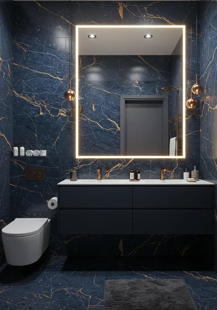 Drawing from the ethereal beauty of twilight skies and ancient marble temples, this design transforms your bathroom into a heavenly retreat where luxury meets serenity.