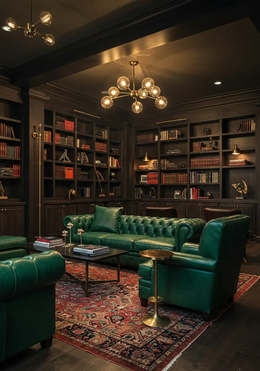 Drawing from the mystique of 1920s speakeasies combined with the intellectual sanctuary of a private library, this concept transforms your basement into a sophisticated literary haven that doubles as an intimate entertainment space.