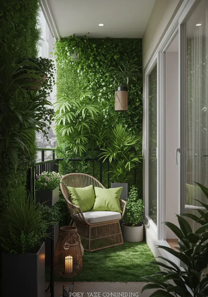 Transform your cramped balcony into a breathing sanctuary with this lush vertical garden concept. Inspired by urban rooftop gardens and botanical conservatories, this design maximizes greenery while maintaining functionality for city dwellers seeking natural respite.