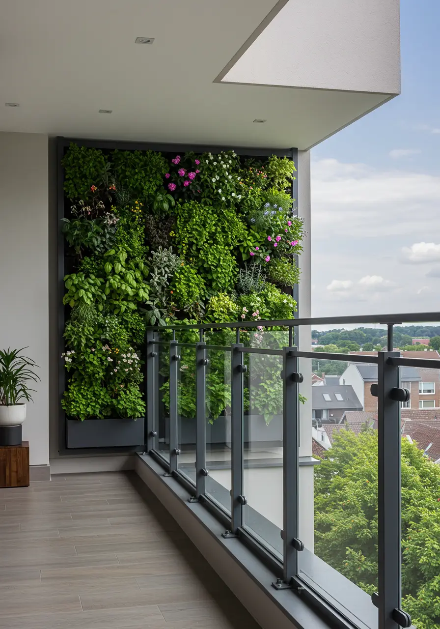 This concept transforms the traditional balcony railing into a thriving vertical ecosystem, perfect for urban dwellers seeking to reconnect with nature while maximizing their outdoor space's functionality.