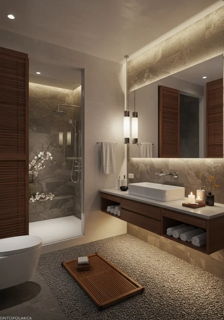 Drawing from traditional Japanese bathhouses and zen philosophy, this concept transforms your bathroom into a meditative retreat where every element serves both function and spiritual renewal.