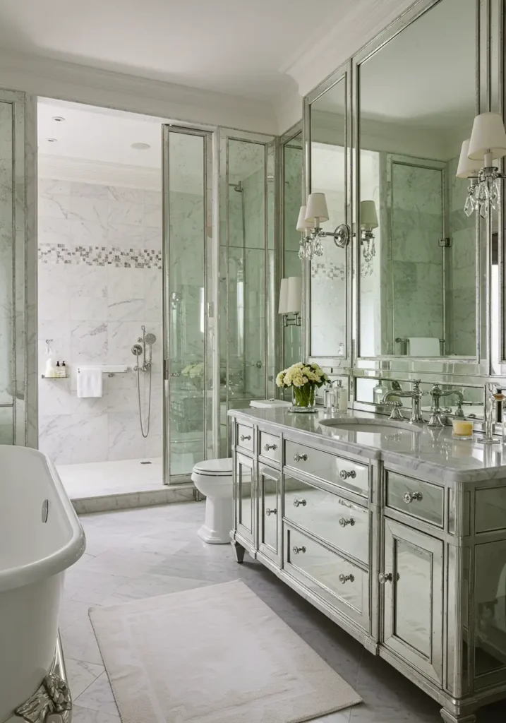 Drawing from the intricate beauty of Moroccan riads and traditional craftsmanship, this design creates an exotic palace-like atmosphere. It's designed for those who appreciate rich cultural heritage and want their bathroom to feel like a luxurious escape to Marrakech.