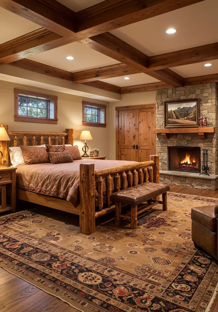 Combining the warmth of mountain cabins with high-end luxury, this design creates a cozy yet sophisticated retreat with natural textures and premium comfort.