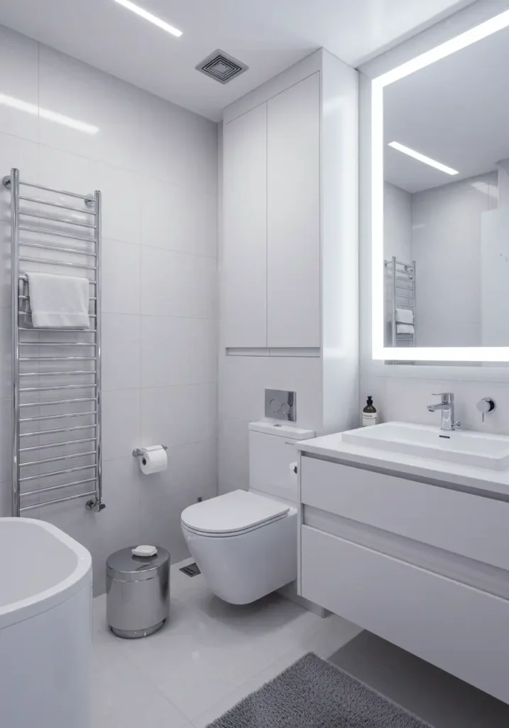 Envisioning the bathroom of tomorrow, this concept integrates cutting-edge technology with sleek design. The inspiration comes from luxury smart homes and space-age aesthetics, creating a truly futuristic yet livable environment.