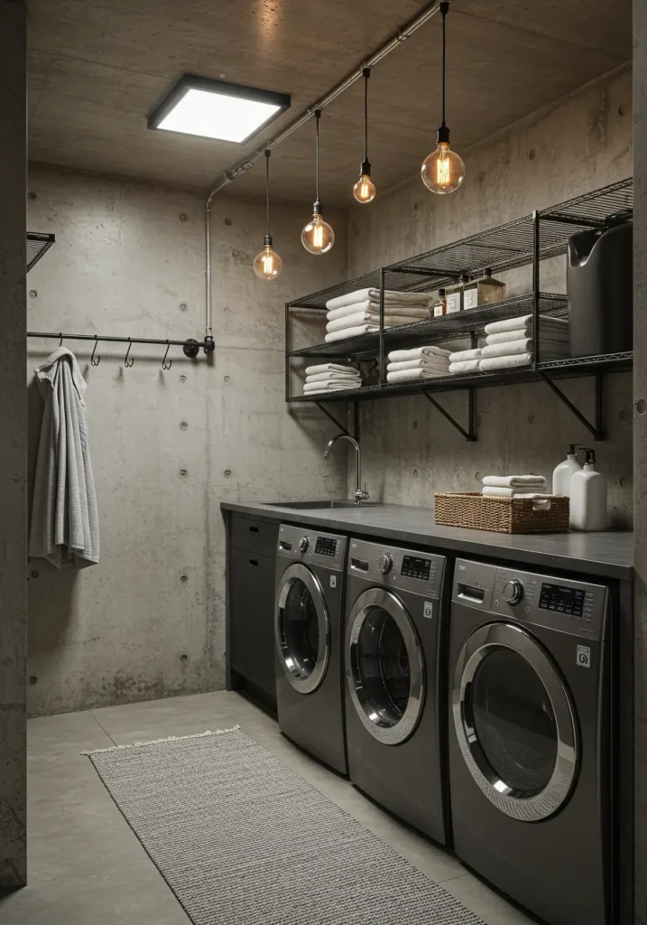 Transforming the basement laundry into a sophisticated urban loft space that maximizes every square foot while maintaining the edgy, artistic aesthetic of converted city living.