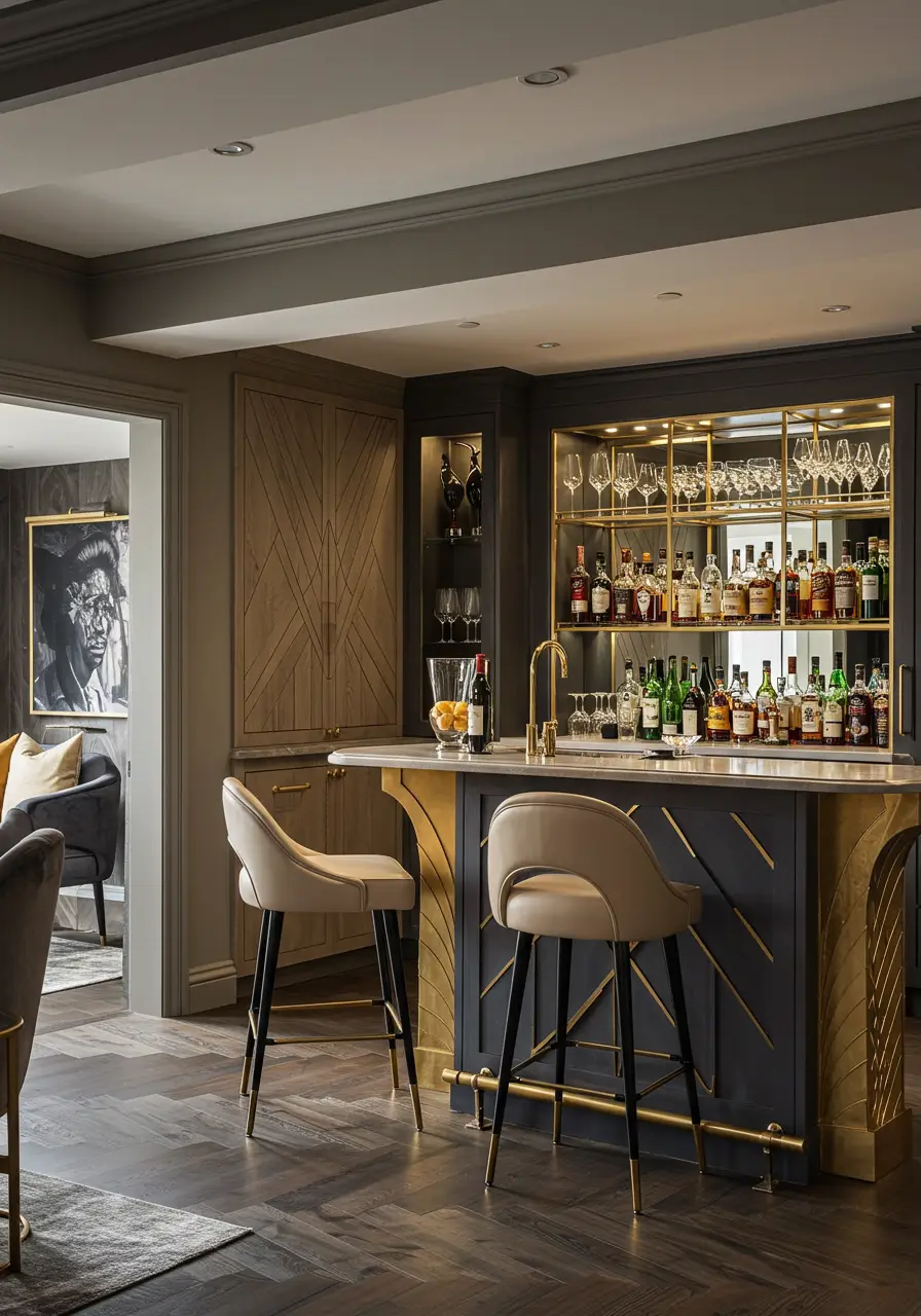 Channeling the opulent elegance of the 1920s with geometric patterns, metallic finishes, and luxurious materials that can be achieved affordably.