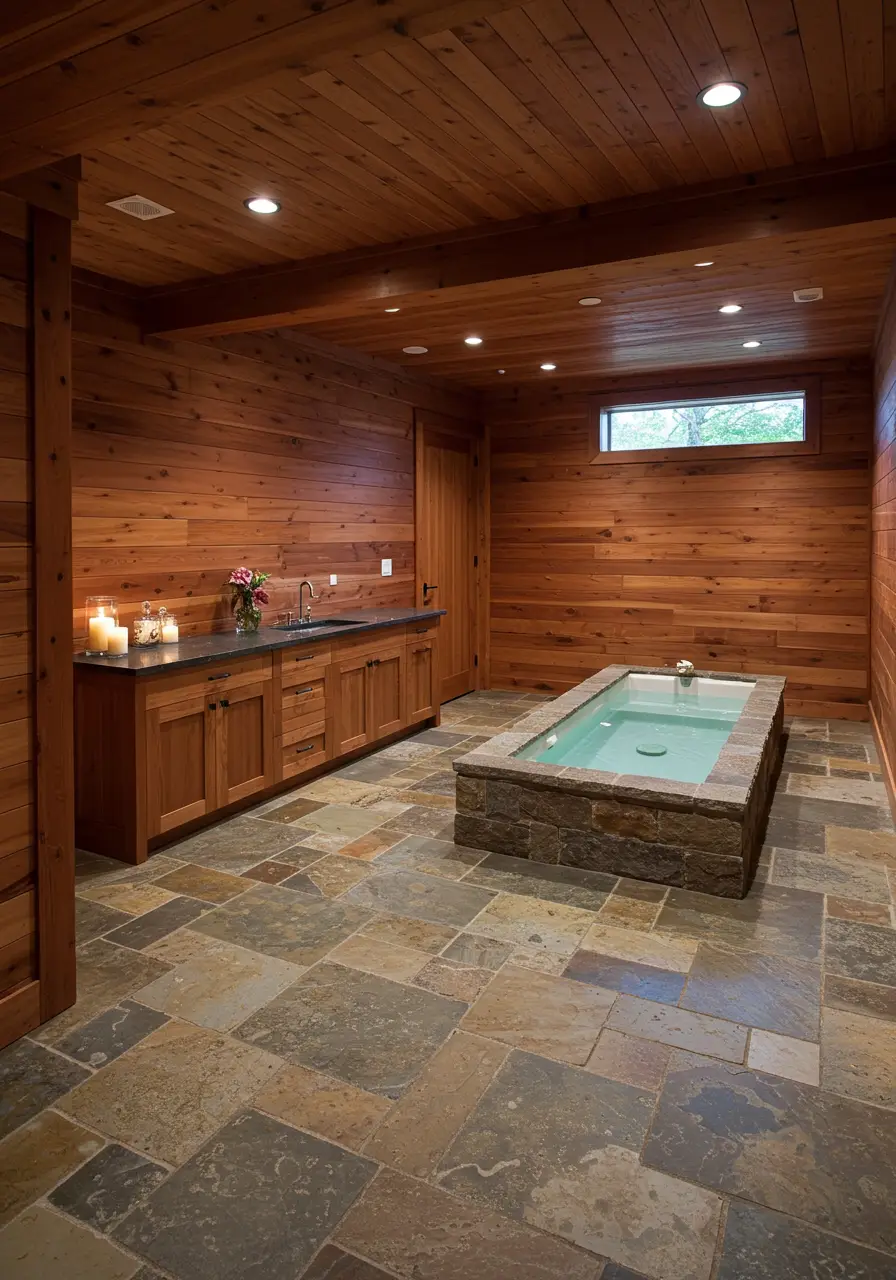 Transforming the basement into a personal wellness retreat, this design focuses on health, relaxation, and rejuvenation through thoughtful material choices, lighting, and spatial arrangement.