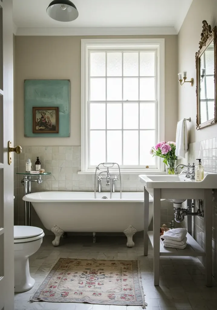This design captures the romantic charm of vintage aesthetics while incorporating contemporary conveniences and updated materials for practical daily use.