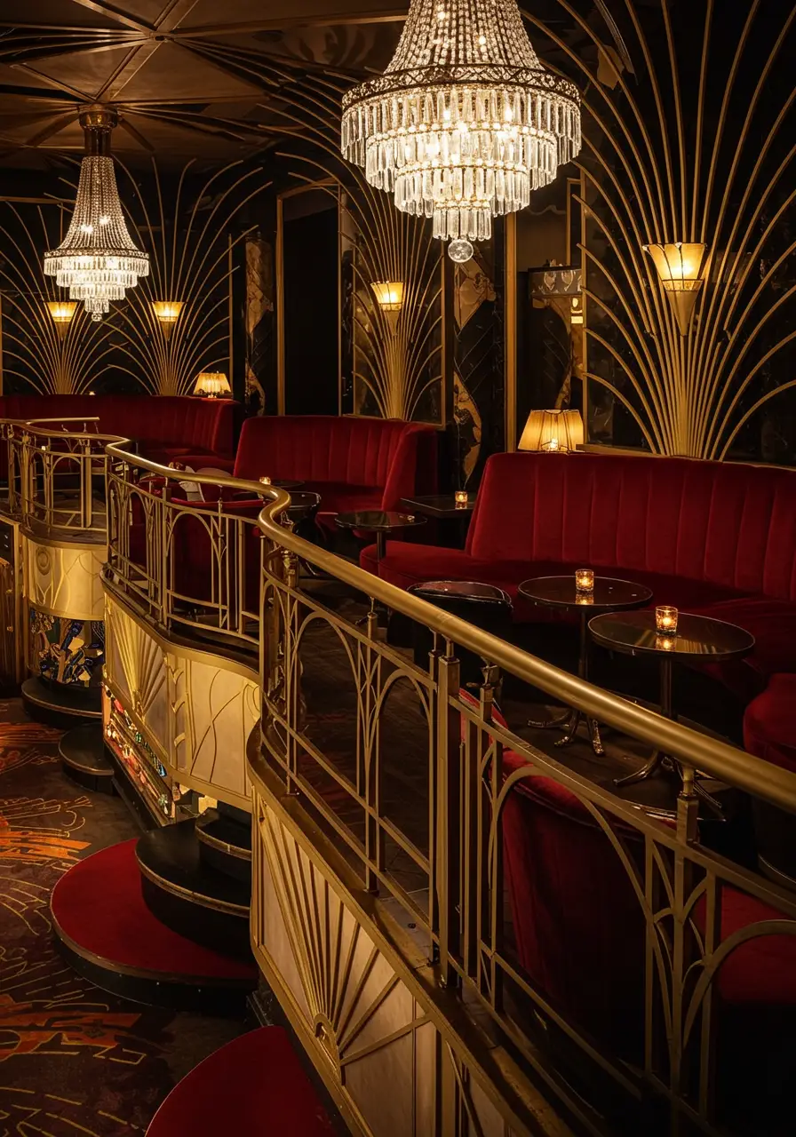 Channeling the sophisticated glamour of the 1920s, this luxurious design transforms any balcony into a chic cocktail lounge worthy of The Great Gatsby's finest parties.