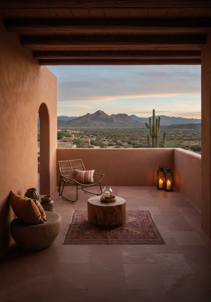 This design draws inspiration from desert landscapes and southwestern architecture, creating a warm, earthy retreat that celebrates natural beauty and drought-resistant gardening.