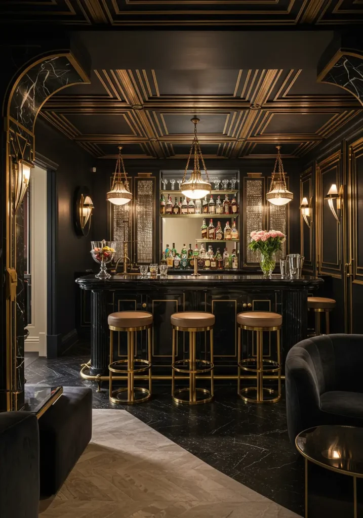Channel the opulence and sophistication of the 1920s Art Deco movement with bold geometric patterns and luxurious materials.