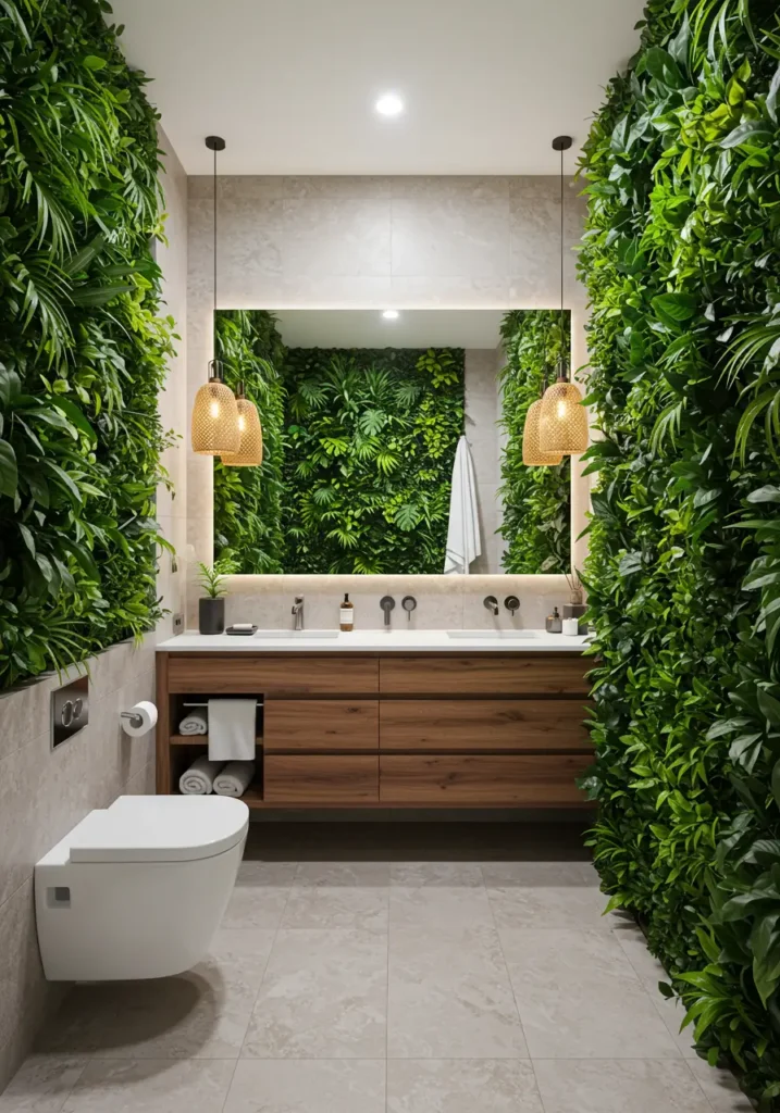 Inspired by tropical rainforests and luxury resort spas, this bathroom creates an immersive jungle experience. The design celebrates lush vegetation, natural materials, and the therapeutic power of water.